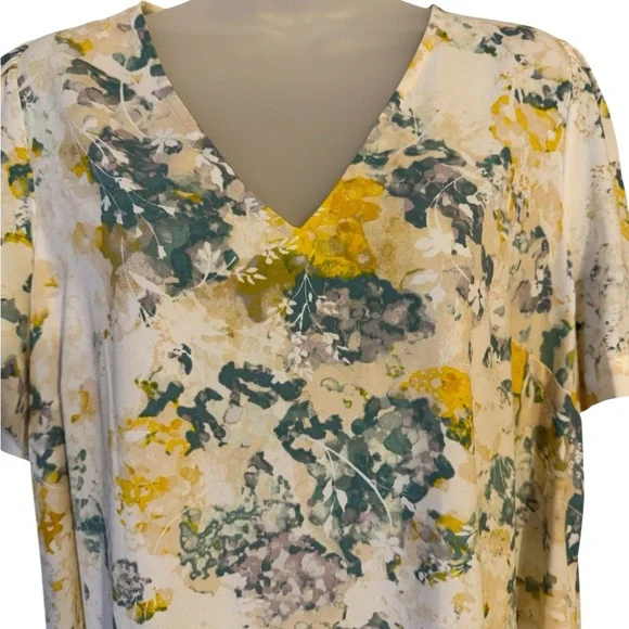 Pretty Summer Floral V-Neck Dress LARGE   #CL - Picture 2 of 7